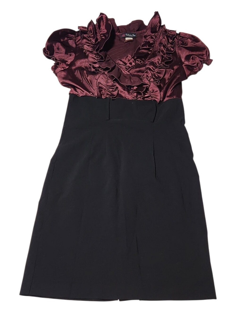 Volume One Juniors Ruffle Sleeve Burgandy Satin Blouse Pencil Dress Size XL Y2K